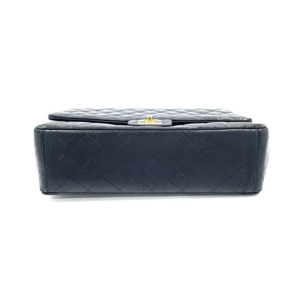 Chanel Classic Flap Maxi 2012 Black Lambskin Leather Double Flap with Gold Hardware