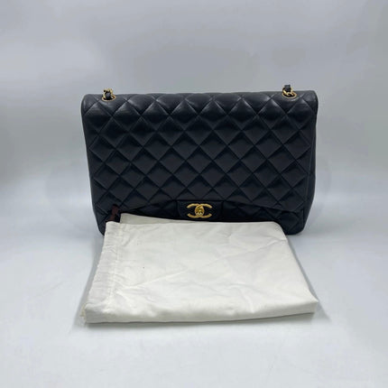 Chanel Classic Flap Maxi 2012 Black Lambskin Leather Double Flap with Gold Hardware
