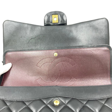 Chanel Classic Flap Maxi 2012 Black Lambskin Leather Double Flap with Gold Hardware