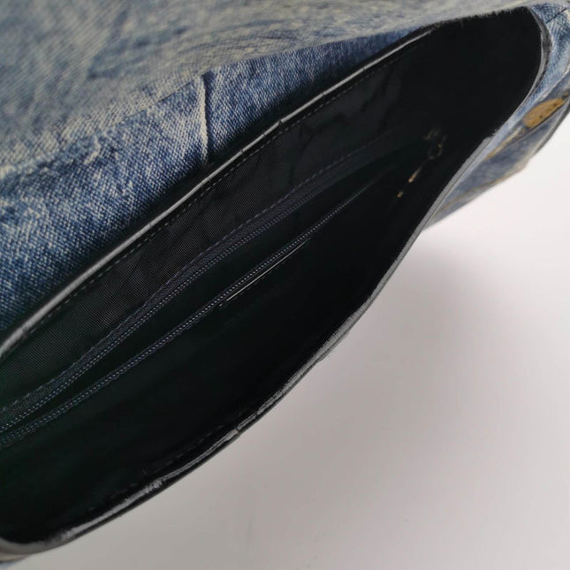 Dior Speedway Denim Print Double Saddle Handbag Vintage