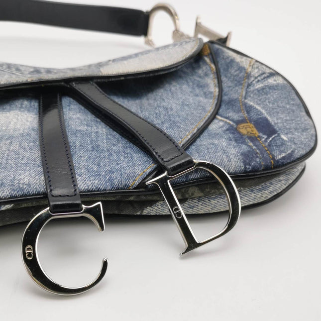 Dior Speedway Denim Print Double Saddle Handbag Vintage