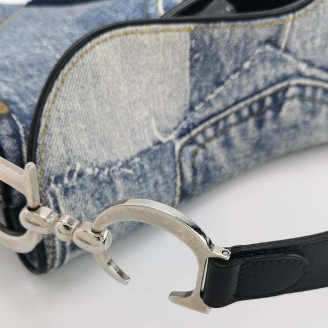 Dior Speedway Denim Print Double Saddle Handbag Vintage