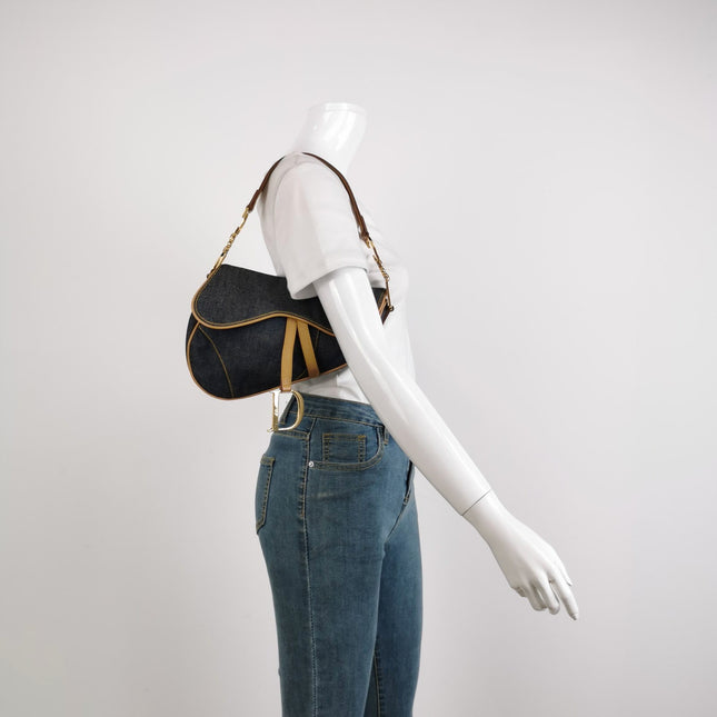 Sold Dior Saddle Vintage Navy Denim with Silk Lining and Leather Trim