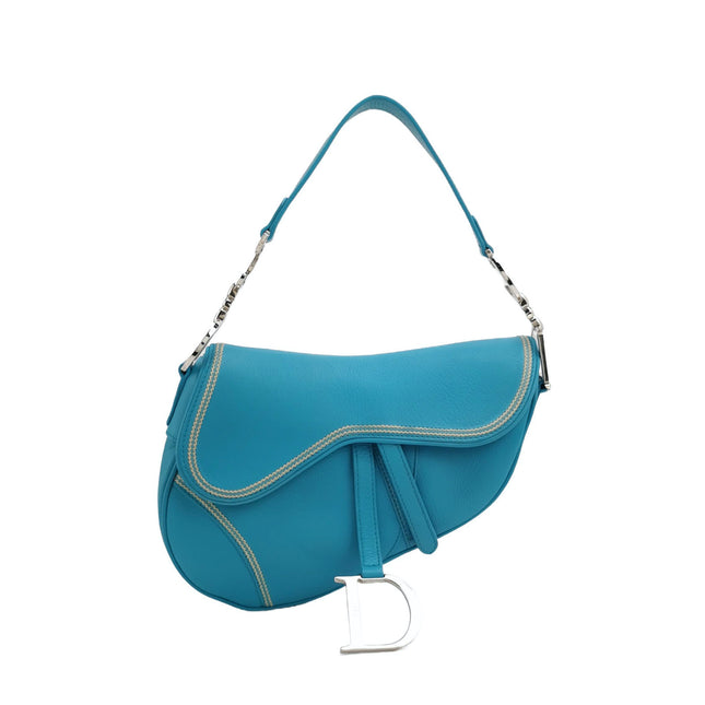Dior Saddle Vintage Leather Baby Blue with Silver Hardware