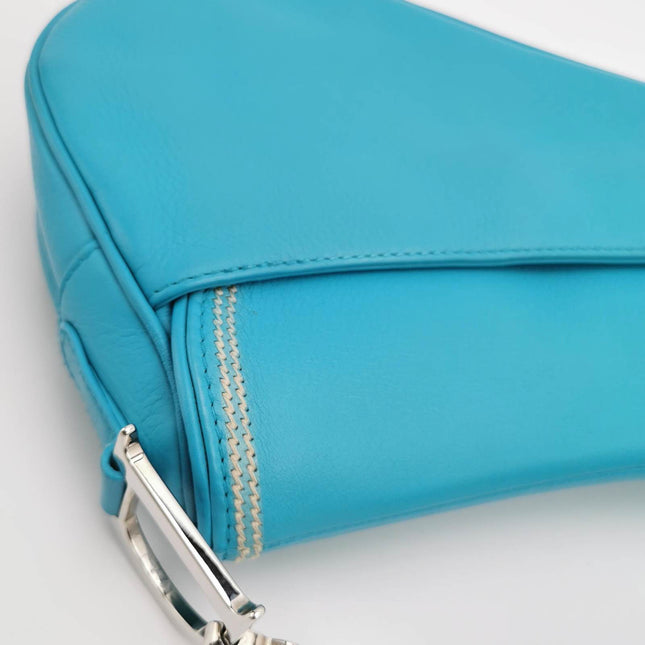 Sold Dior Saddle Vintage Leather Baby Blue with Silver Hardware