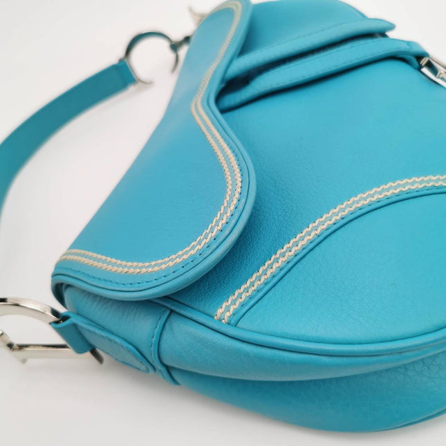 Sold Dior Saddle Vintage Leather Baby Blue with Silver Hardware