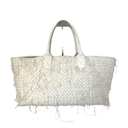 Bottega Veneta Cabat Large Intreccio Leather with Fringes White Ecru 40cm-Luxbags