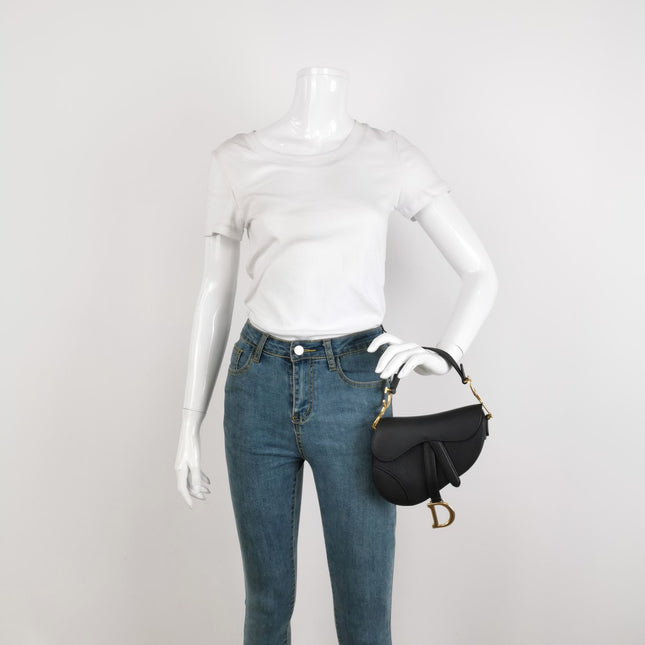 Sold Dior Saddle Mini Black Grained Leather with Gold Hardware