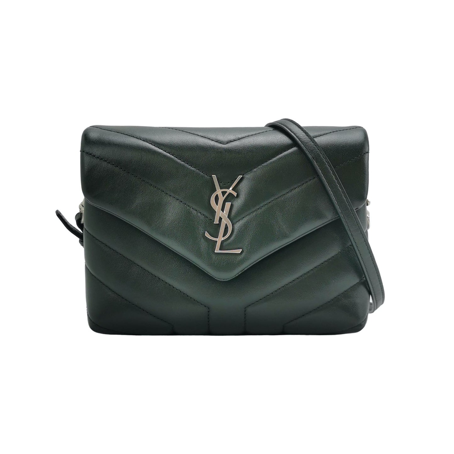 Saint Laurent Mini Dark Green Leather Matelasse Monogram Crossbody Bag