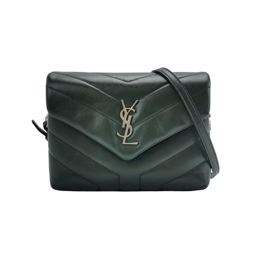 Saint Laurent Mini Dark Green Leather Matelasse Monogram Crossbody Bag