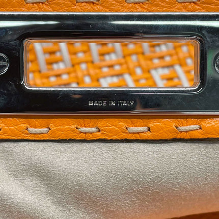 Fendi Peekaboo ISeeU Sellier Orange / White Interlace Leather Medium Top Handle Bag