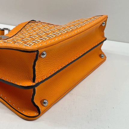 Fendi Peekaboo ISeeU Sellier Orange / White Interlace Leather Medium Top Handle Bag