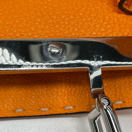 Fendi Peekaboo ISeeU Sellier Orange / White Interlace Leather Medium Top Handle Bag