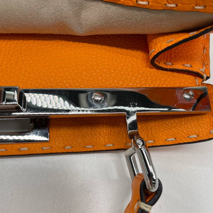 Fendi Peekaboo ISeeU Sellier Orange / White Interlace Leather Medium Top Handle Bag