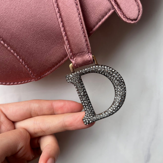 Sold Dior Saddle Mini Silk Satin Rose Pink with Crystal Buckle