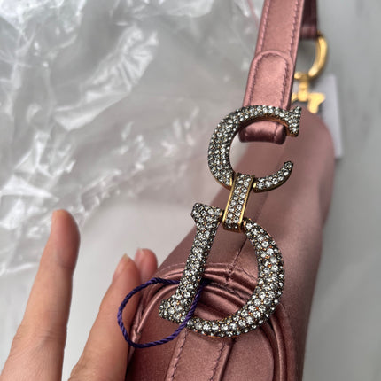 Sold Dior Saddle Mini Silk Satin Rose Pink with Crystal Buckle