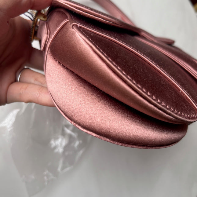 Sold Dior Saddle Mini Silk Satin Rose Pink with Crystal Buckle