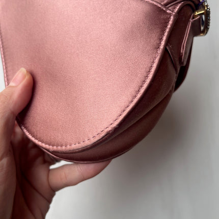 Sold Dior Saddle Mini Silk Satin Rose Pink with Crystal Buckle