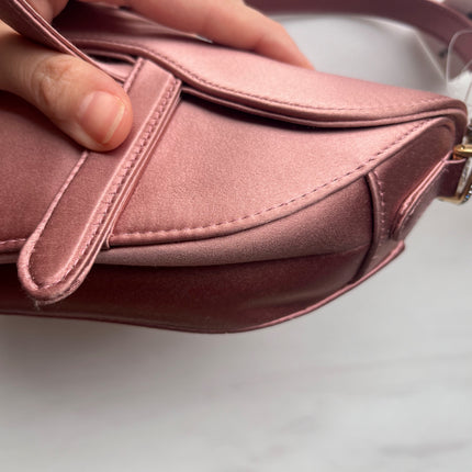 Sold Dior Saddle Mini Silk Satin Rose Pink with Crystal Buckle