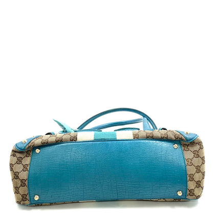 Gucci Horsebit Boston Bowling Handbag Monogram Canvas Blue Leather