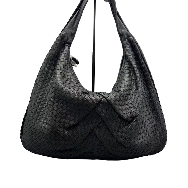 Bottega Veneta Veneta Hobo Maxi Black Leather Pleated 50cm-Luxbags