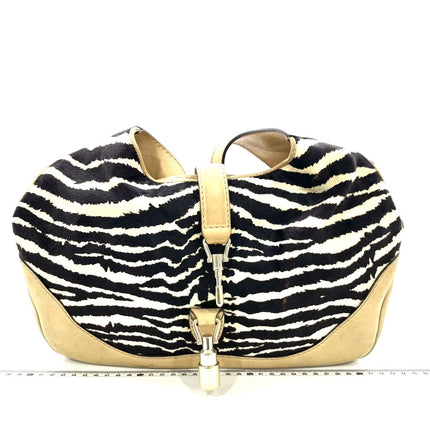 Gucci Jackie Soft Medium Zebra Print Pony-style Calfskin and Beige Suede Silver HW