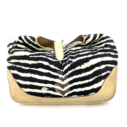 Gucci Jackie Soft Medium Zebra Print Pony-style Calfskin and Beige Suede Silver HW