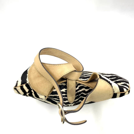 Gucci Jackie Soft Medium Zebra Print Pony-style Calfskin and Beige Suede Silver HW