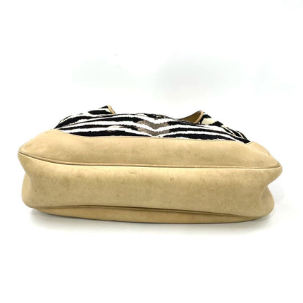 Gucci Jackie Soft Medium Zebra Print Pony-style Calfskin and Beige Suede Silver HW