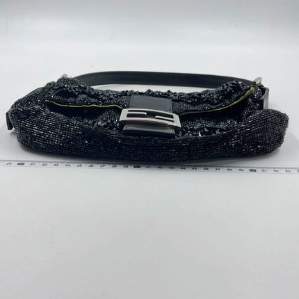 Sold Fendi Baguette Black Beaded Shoulder Bag with Stones in Wave Pattern