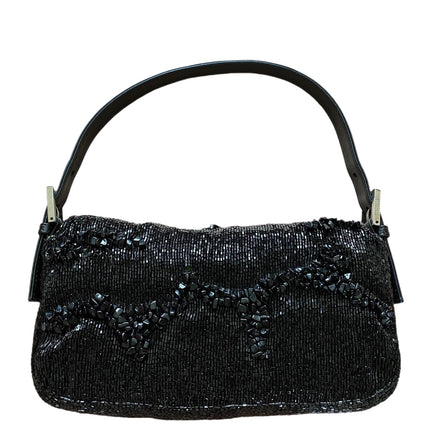 Sold Fendi Baguette Black Beaded Shoulder Bag with Stones in Wave Pattern