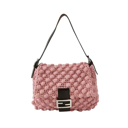 Fendi Mamma Baguette Bag Pink Crochet Shoulder Bag