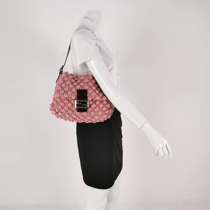 Fendi Mamma Baguette Bag Pink Crochet Shoulder Bag