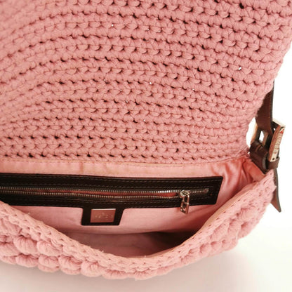 Fendi Mamma Baguette Bag Pink Crochet Shoulder Bag