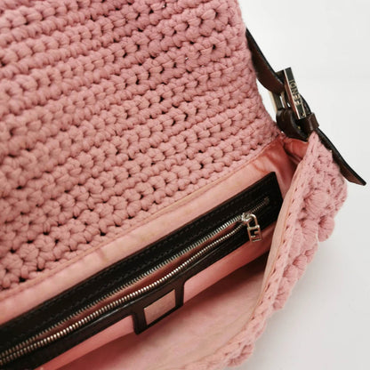 Fendi Mamma Baguette Bag Pink Crochet Shoulder Bag