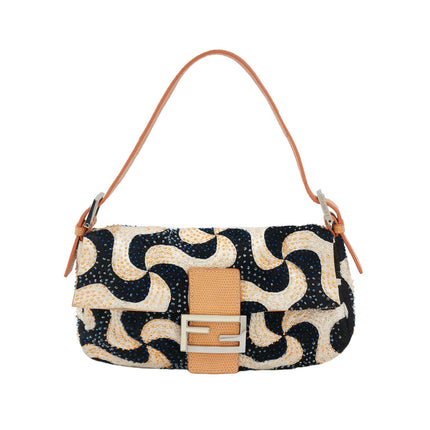 Fendi Baguette Beaded Windmill Orange Black Lizard Buckle