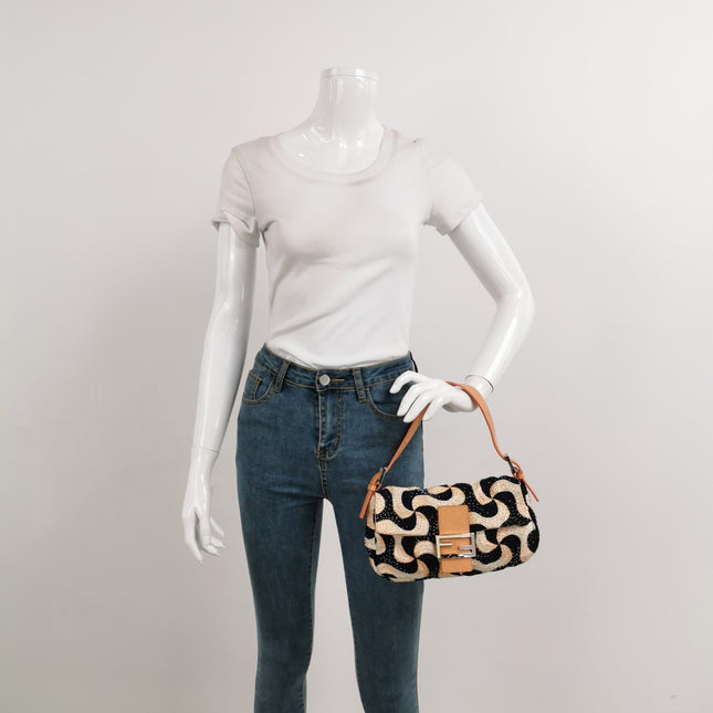 Sold Fendi Baguette Beaded Windmill Orange Black Lizard Buckle