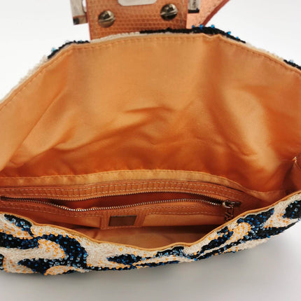 Sold Fendi Baguette Beaded Windmill Orange Black Lizard Buckle