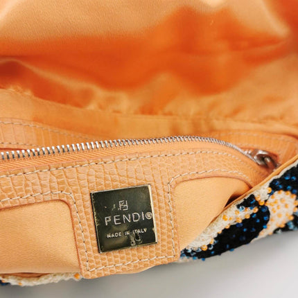 Sold Fendi Baguette Beaded Windmill Orange Black Lizard Buckle