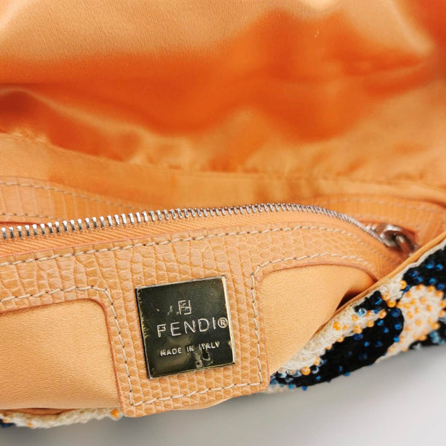Sold Fendi Baguette Beaded Windmill Orange Black Lizard Buckle