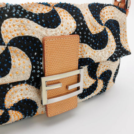 Sold Fendi Baguette Beaded Windmill Orange Black Lizard Buckle