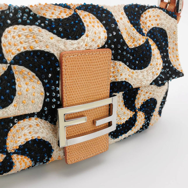 Sold Fendi Baguette Beaded Windmill Orange Black Lizard Buckle
