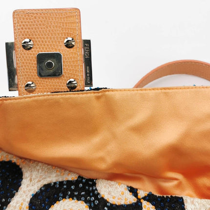 Sold Fendi Baguette Beaded Windmill Orange Black Lizard Buckle