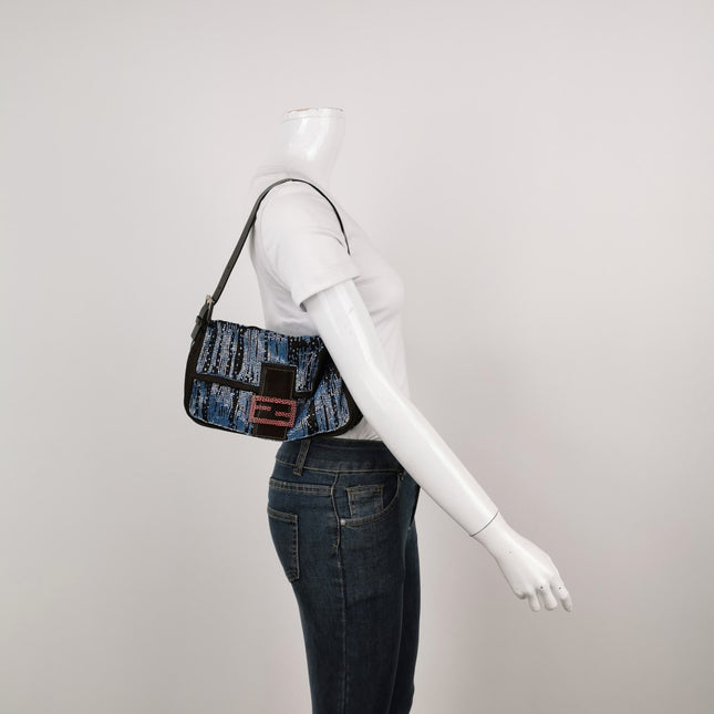Sold Fendi Baguette Black Silk with Blue Beads