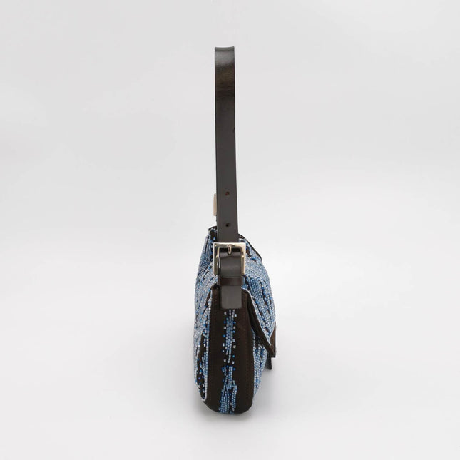 Sold Fendi Baguette Black Silk with Blue Beads