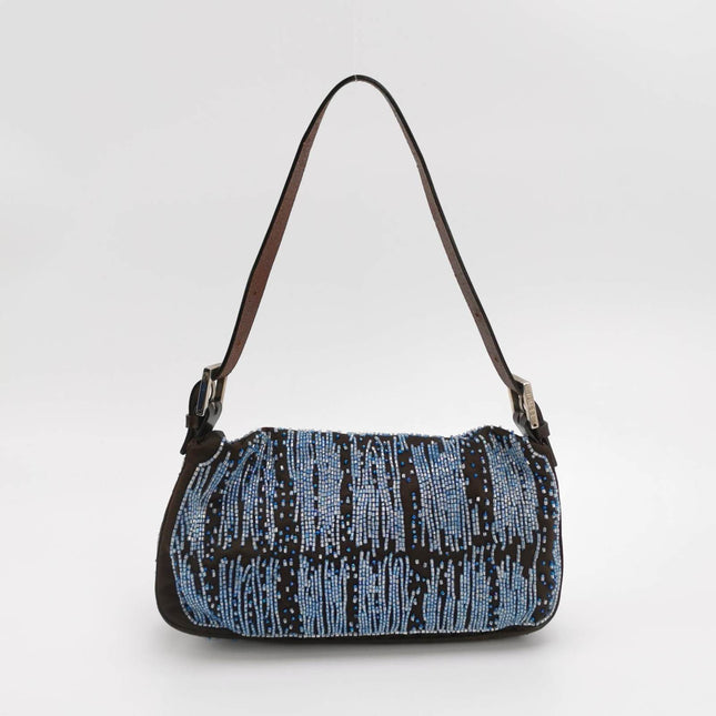 Sold Fendi Baguette Black Silk with Blue Beads