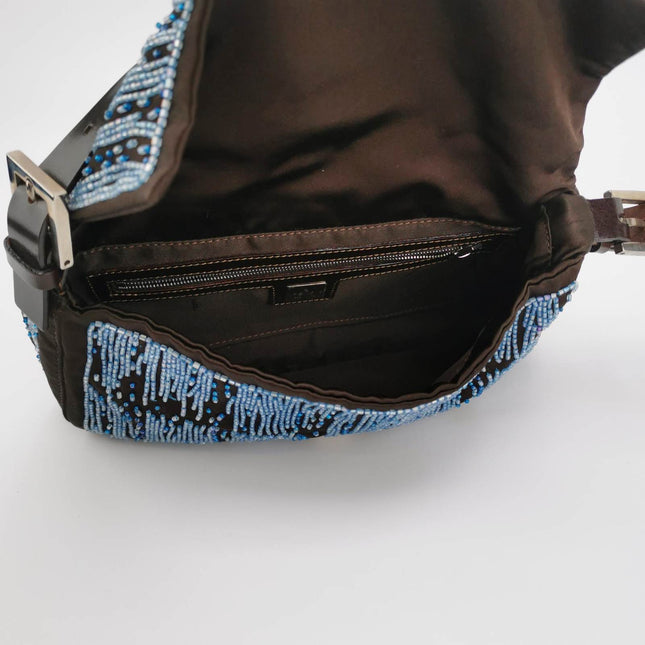 Sold Fendi Baguette Black Silk with Blue Beads