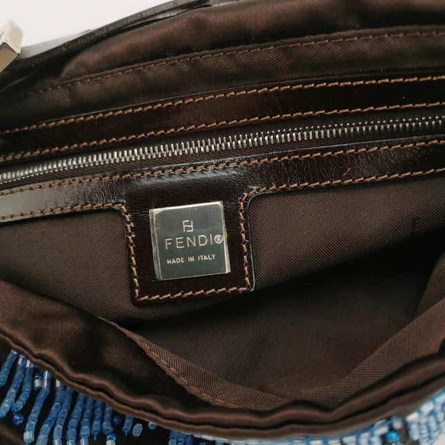 Sold Fendi Baguette Black Silk with Blue Beads