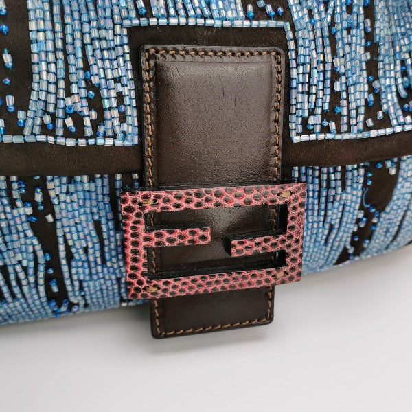 Sold Fendi Baguette Black Silk with Blue Beads