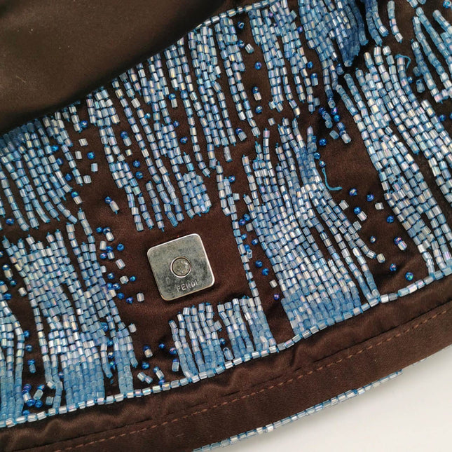 Sold Fendi Baguette Black Silk with Blue Beads